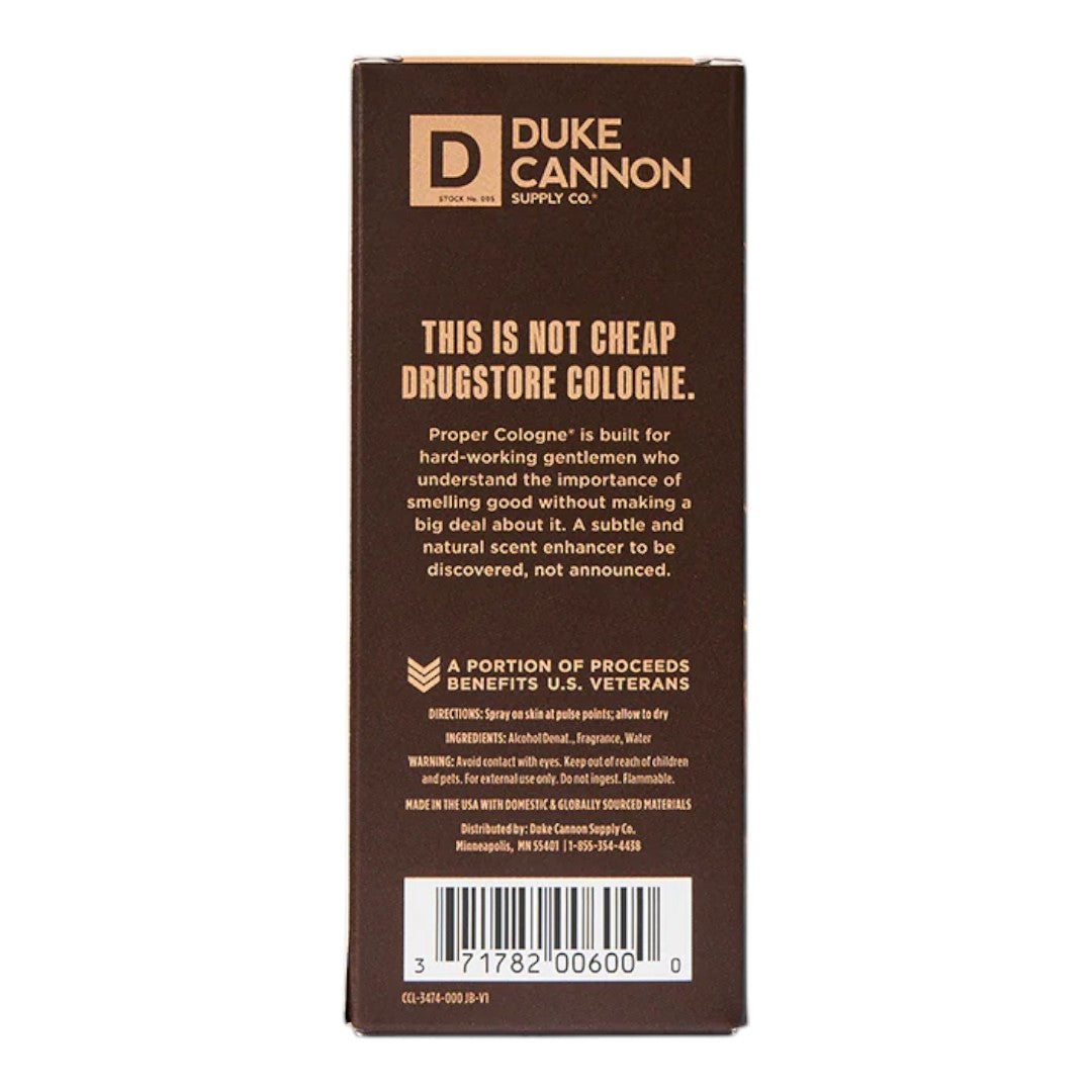 Duke Cannon Palomino Proper Cologne brown packaging with logo on Tampa Home & Garden Store