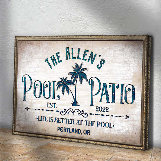 Canvas Life Is Better At The Pool And Patio sign Tailored Canvases palm tree motif in canvas on Tampa Home & Garden Store