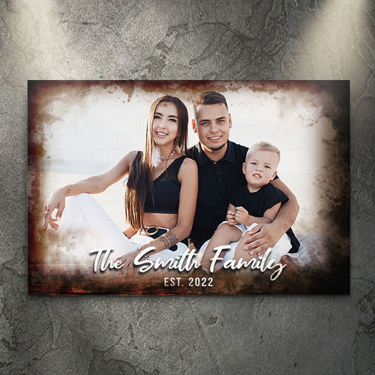 Family Portrait On Wood Sign canvas by Tailored Canvases, crafting canvas with rustic brown border on Tampa Home & Garden Store