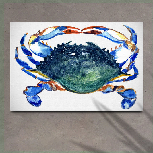 Crab Art Watercolor Canvas Wall Art blue crab on white canvas Tailored Canvases on Tampa Home & Garden Store