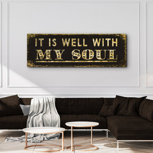 It Is Well With My Soul Sign II canvas by Tailored Canvases in black with gold mosaic border on Tampa Home & Garden Store