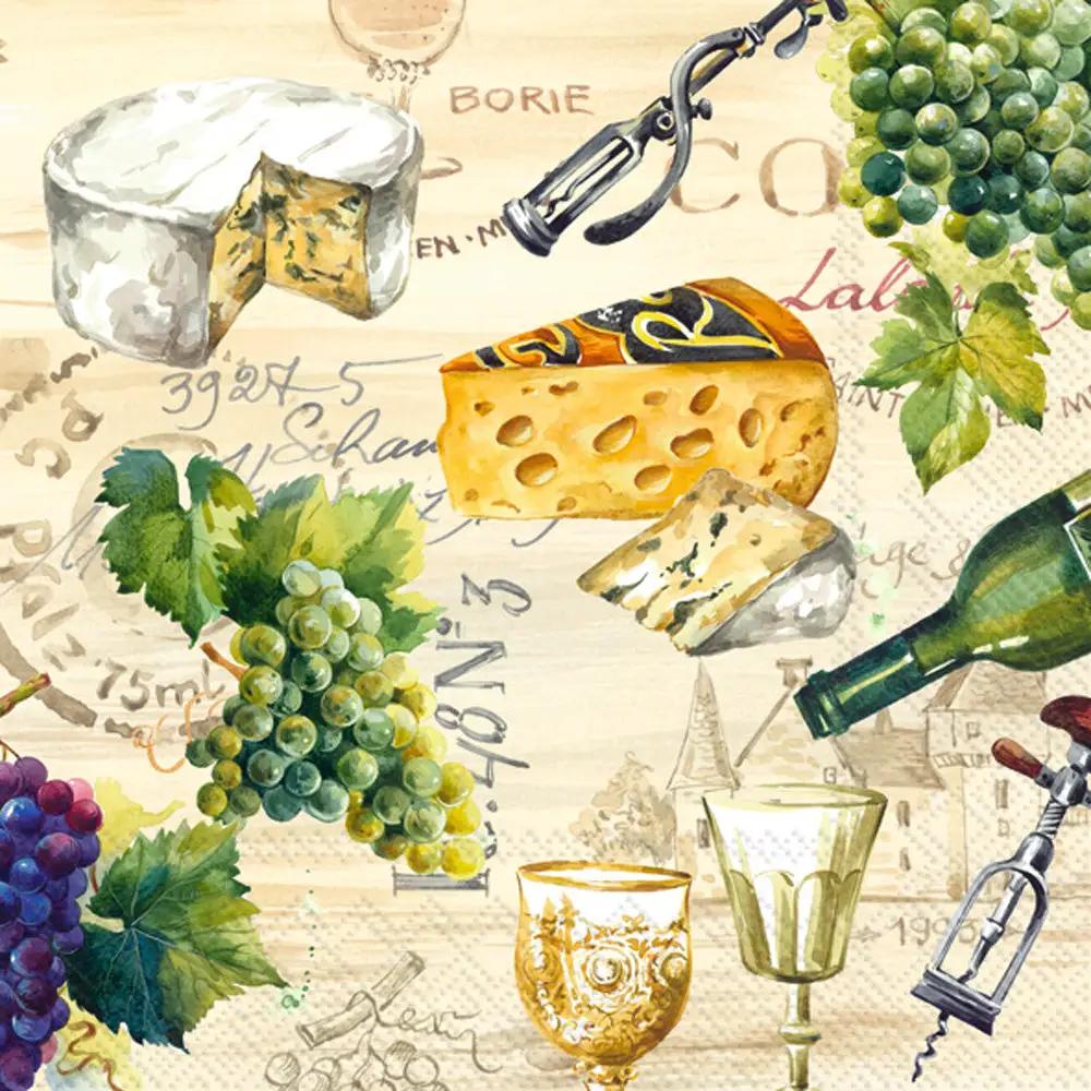 Wein Luncheon Napkin Three Ply 20 Count decorative wine and cheese collage with grapes on Tampa Home & Garden Store