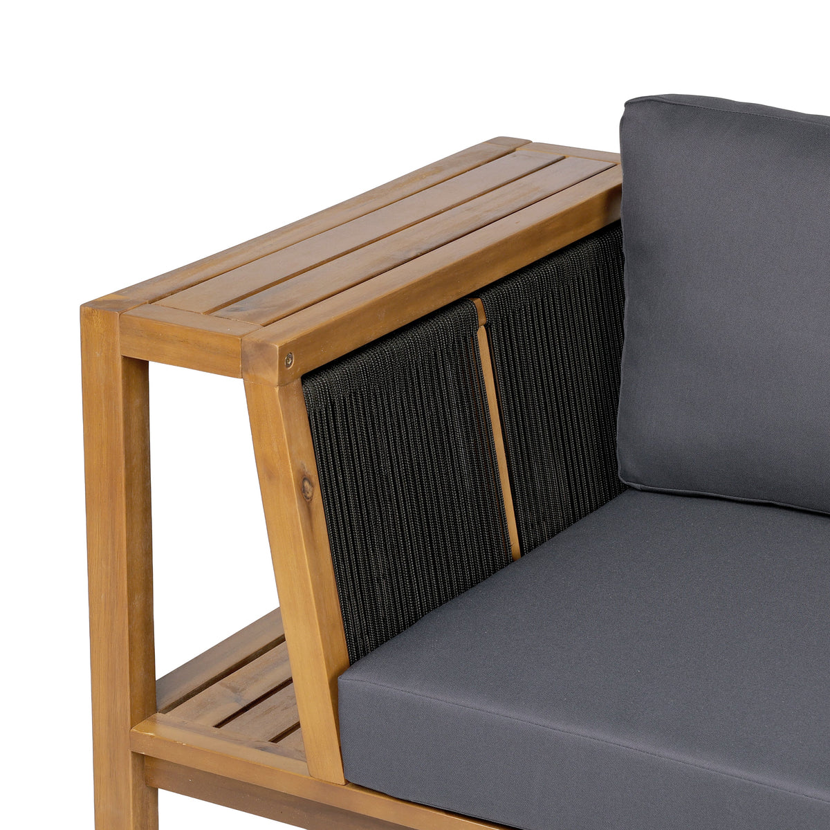 HouseOfZazla teak finish acacia wood outdoor daybed sofa frame with dark gray cushions on Tampa Home & Garden Store