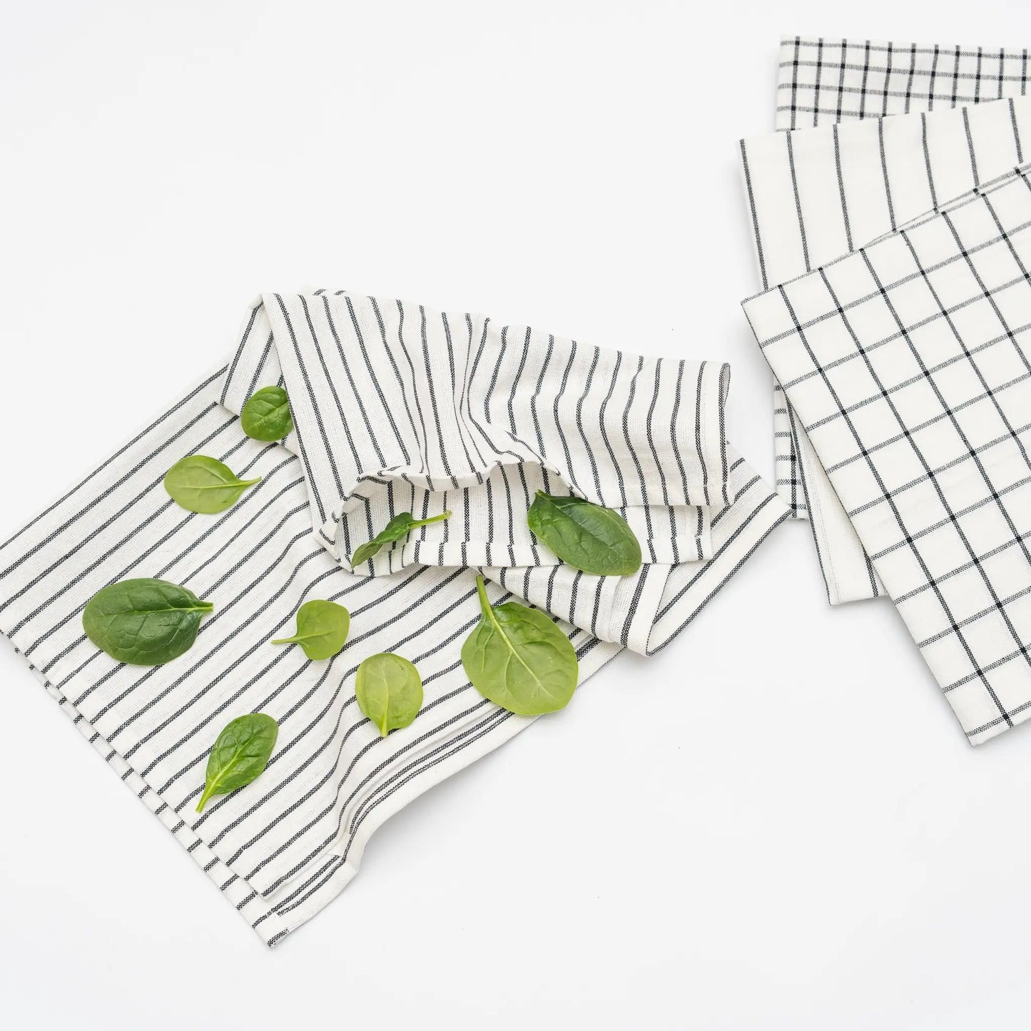 Kitchen towels set of six Stripe and Check towels, white with navy stripes, Organic Cotton Mart on Tampa Home & Garden Store