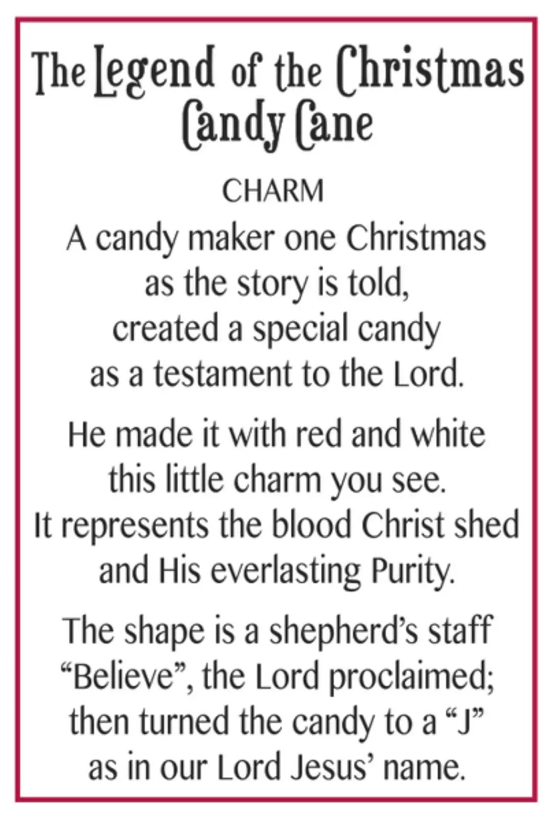 Legend of the Christmas Candy Cane Charm card, pink border by Country Christmas Loft Charms on Tampa Home & Garden Store