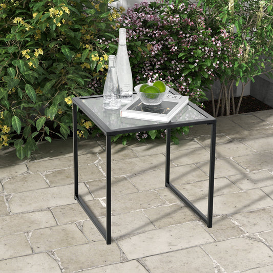 Tempered Glass Side Table with Metal Frame for Indoor and Outdoor - Tampa Home & Garden Store