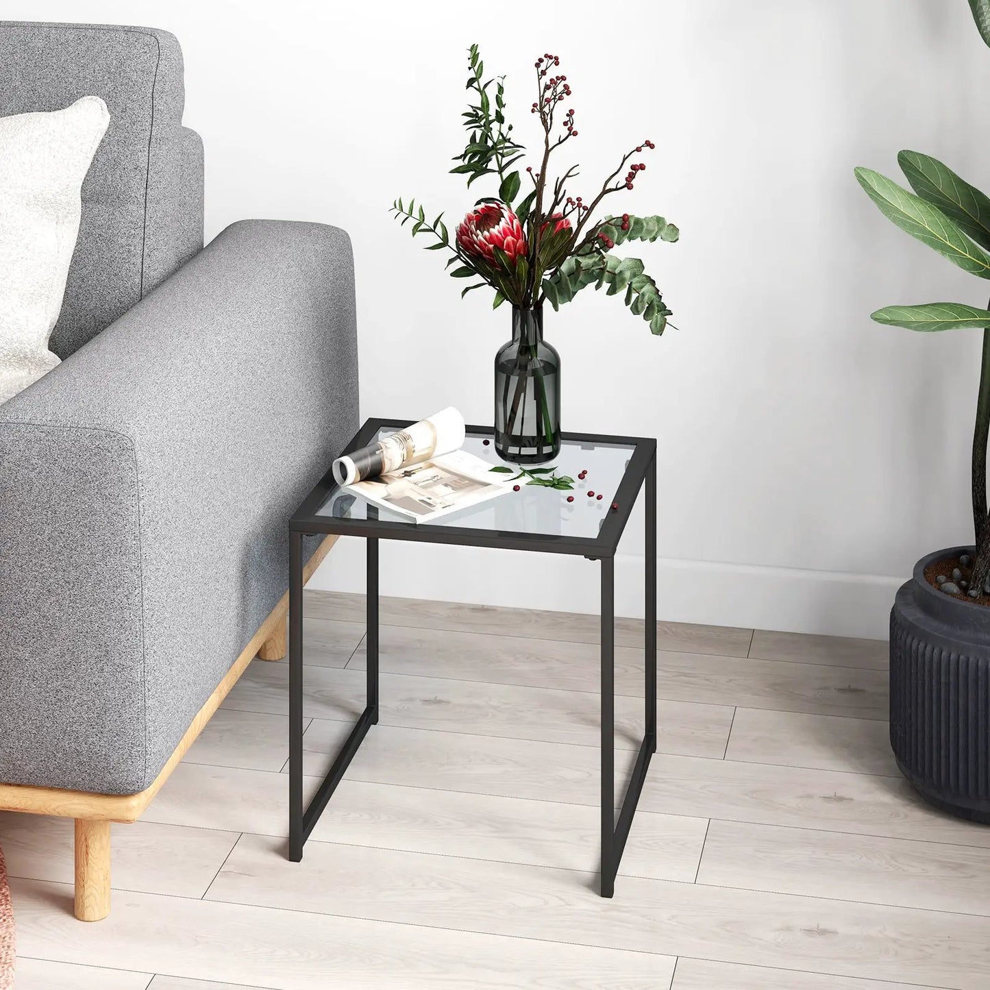 Tempered Glass Side Table with Metal Frame for Indoor and Outdoor - Tampa Home & Garden Store