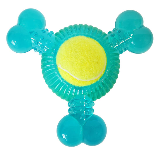 Paquete variado de juguetes para perros con forma de pelota de tenis (bumerán, chirriador de 3 huesos y chirriador naranja)