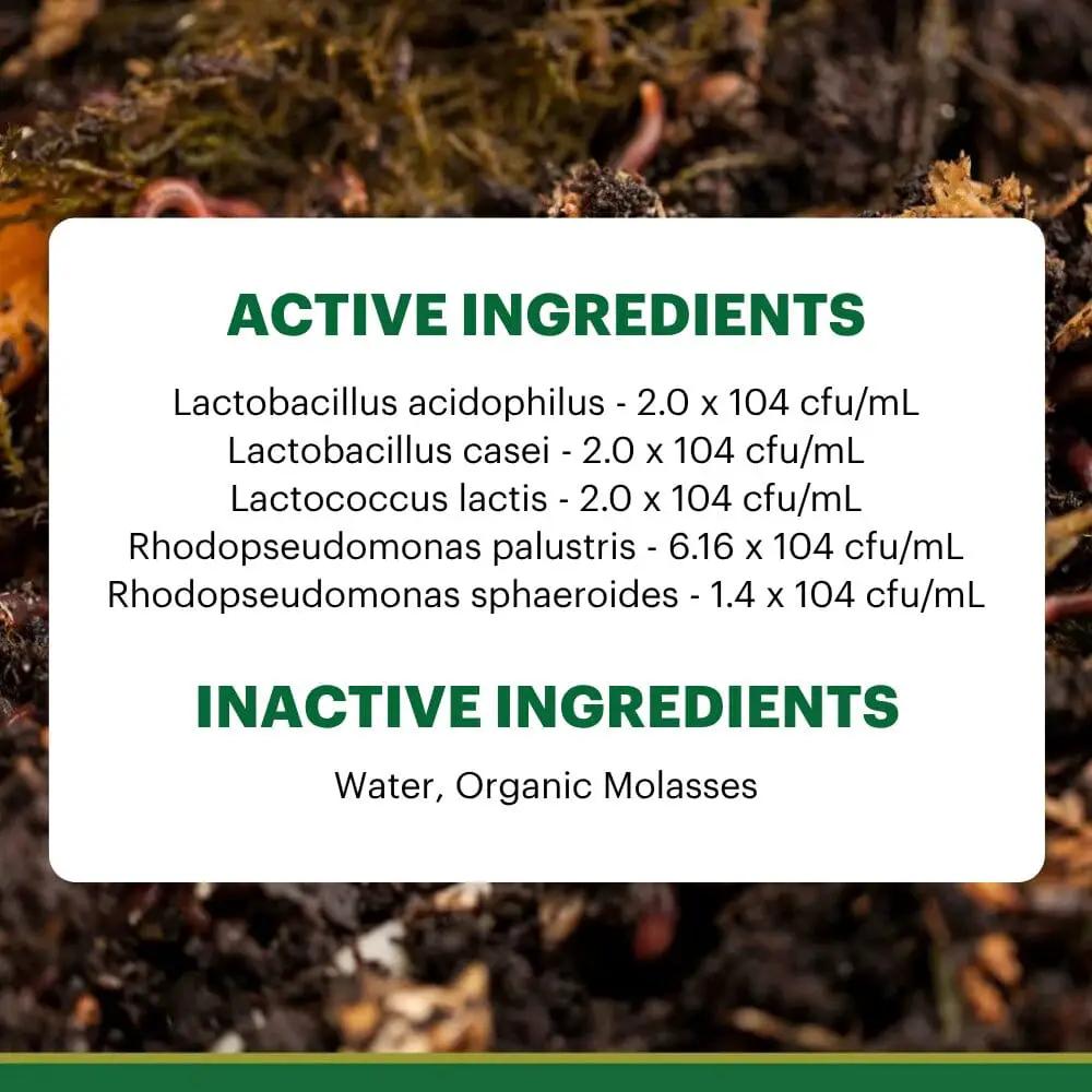 EM-1 compost starter concentrate by TeraGanix, compost accelerator with active ingredients panel on Tampa Home & Garden Store