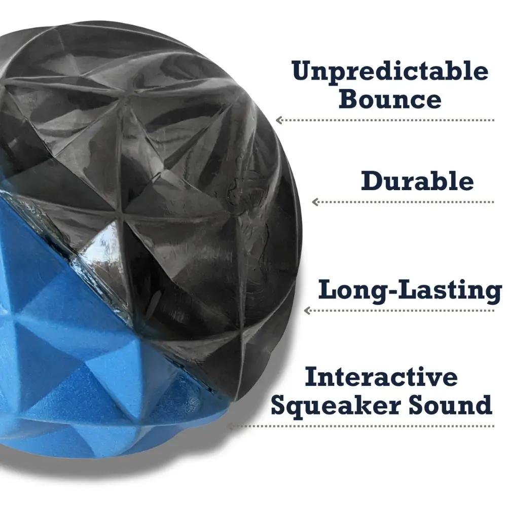 Geometric Textured Ball Dog Chew Toy blue and black rubber interactive on Tampa Home & Garden Store