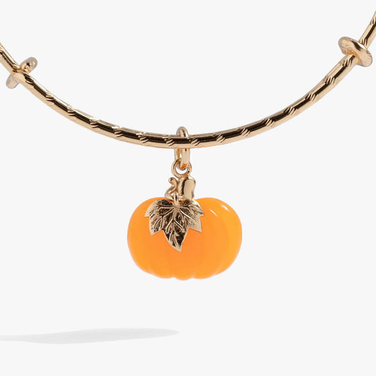 Pumpkin Textured Bangle gold-tone bracelet with orange pumpkin charm and leaf on Tampa Home & Garden Store