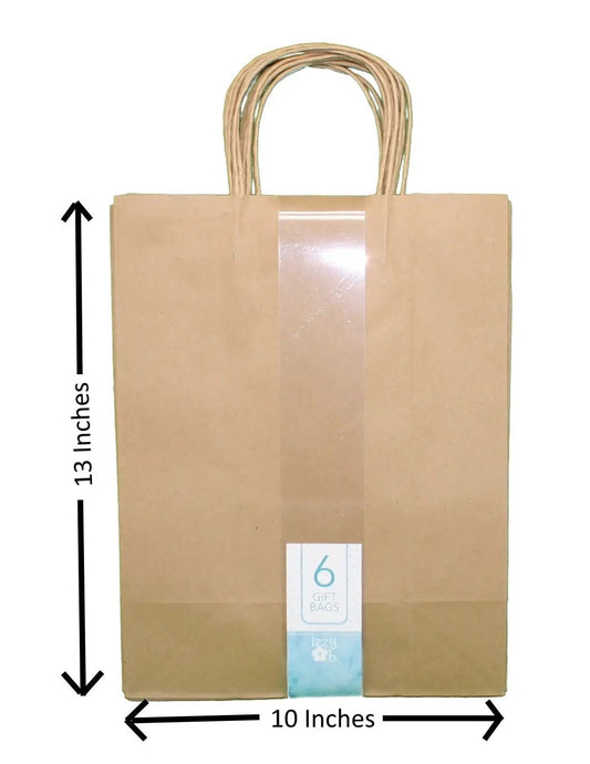 Large kraft brown gift bag set with twisted handles, 13x10 inches, 6 gift bags on Tampa Home & Garden Store