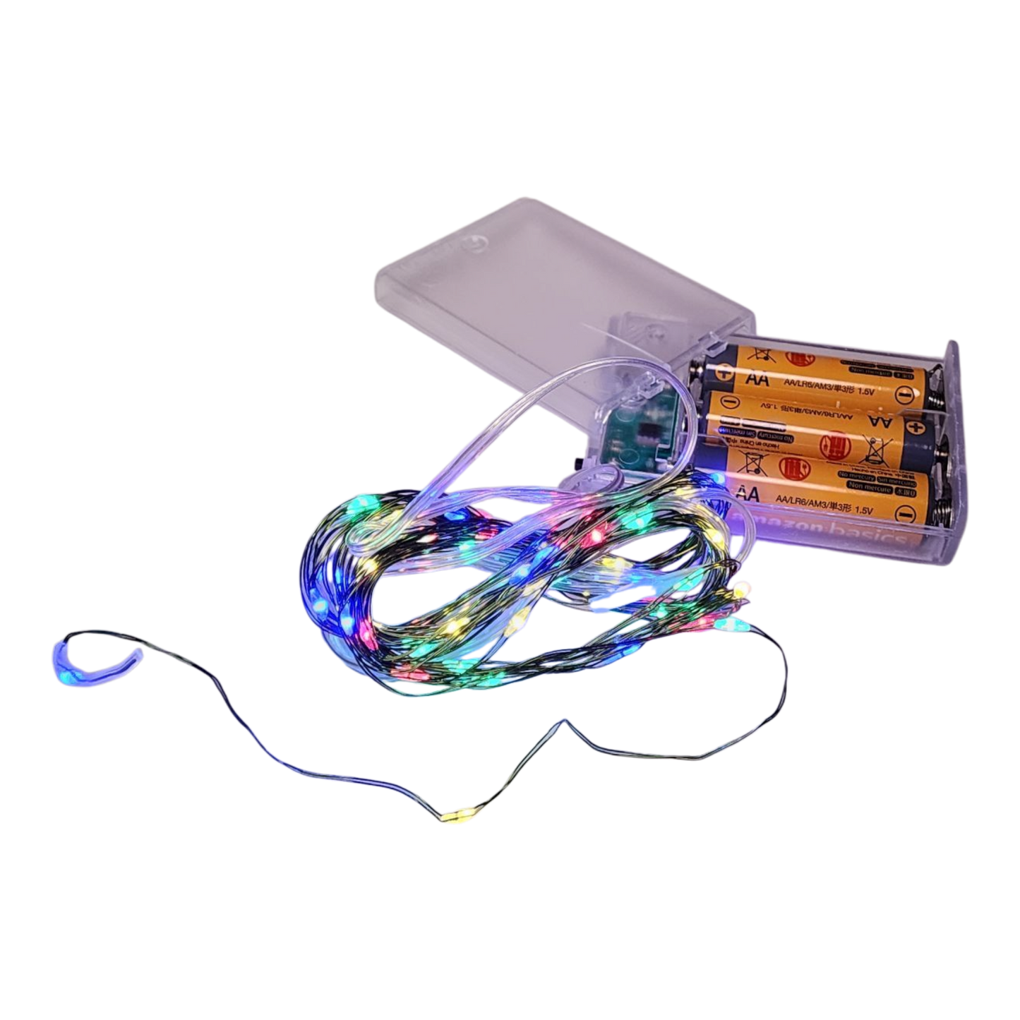 Guirnalda de luces LED multicolor con cable verde y 50 luces a batería