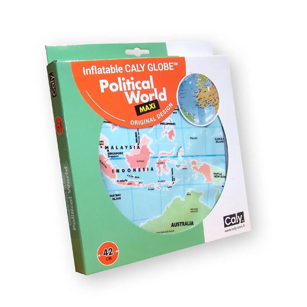 Inflatable political world globe for kids Maxi 42 cm with map Caly brand in green packaging on Tampa Home & Garden Store