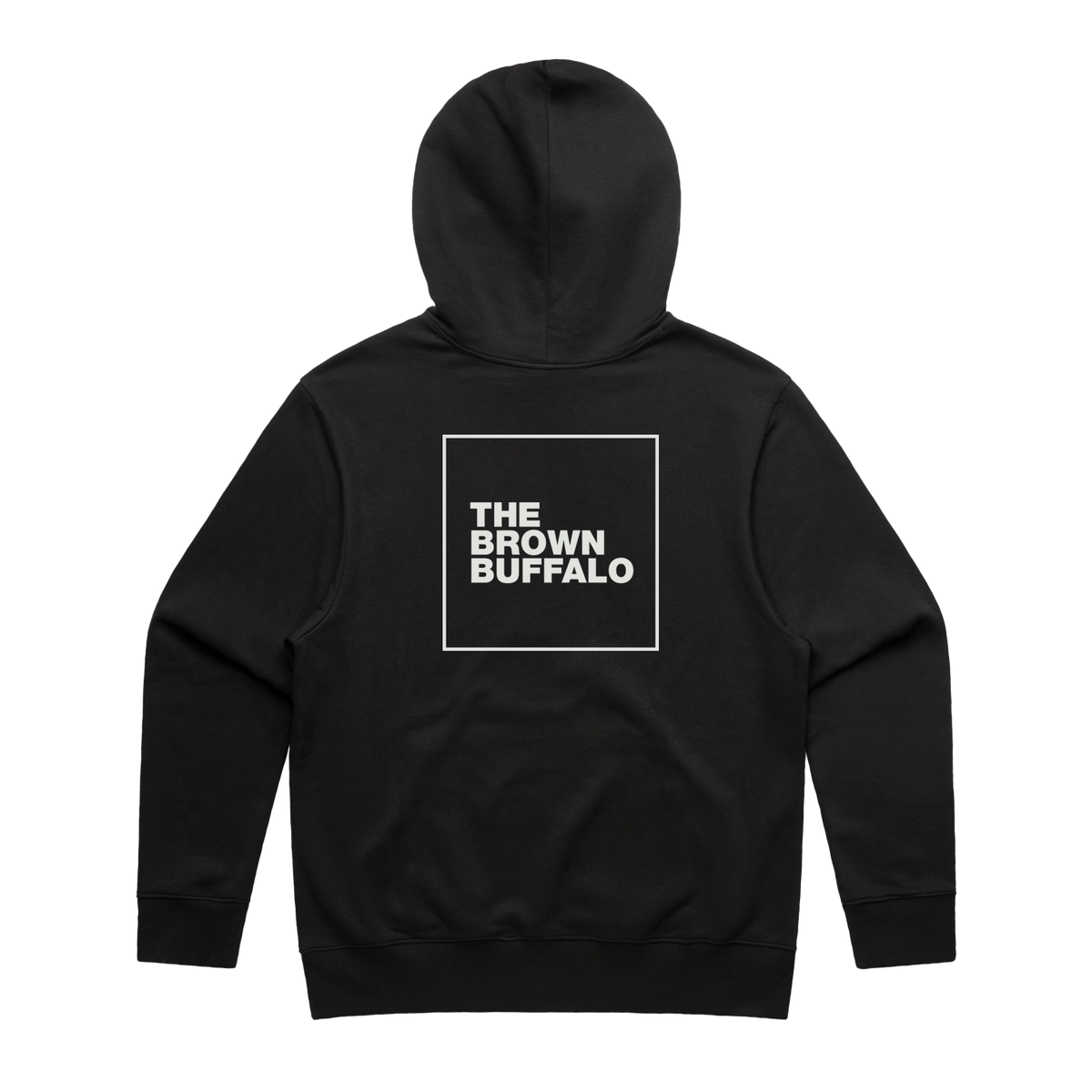 TBB Logo Hoodie black hoodie with a white back square logo featuring THE BROWN BUFFALO on Tampa Home & Garden Store