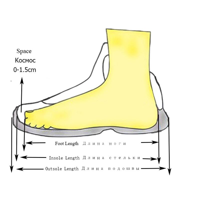Shoe sizing diagram for sneakers illustrating foot length, insole length and outsole arrows on Tampa Home & Garden Store