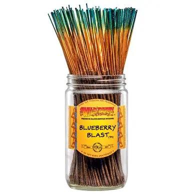 Blueberry Blast incense 10-stick bundle in a clear glass jar with yellow label on Tampa Home & Garden Store