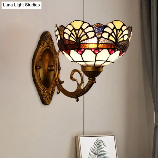 Tiffany Gold Cut Glass Wall Sconce with Scalloped Dome and Mermaid Arm - Tampa Home & Garden Store