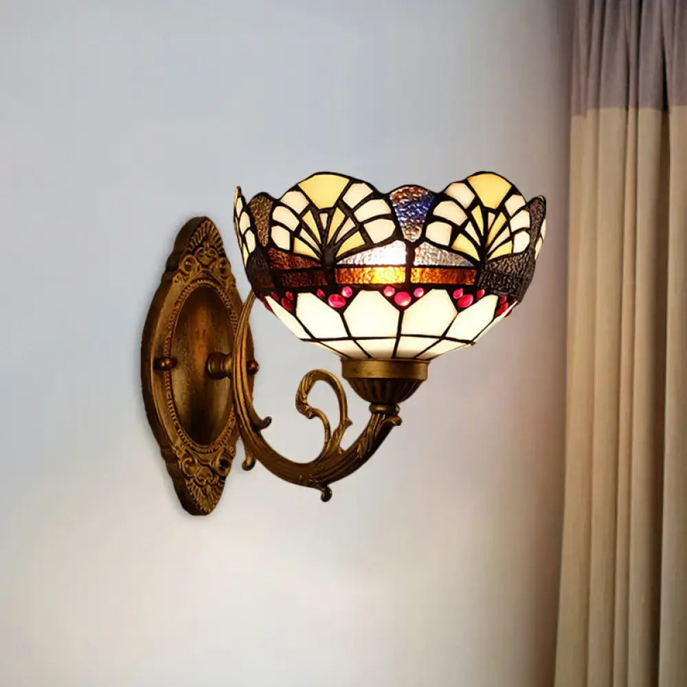 Tiffany Gold Cut Glass Wall Sconce with Scalloped Dome and Mermaid Arm