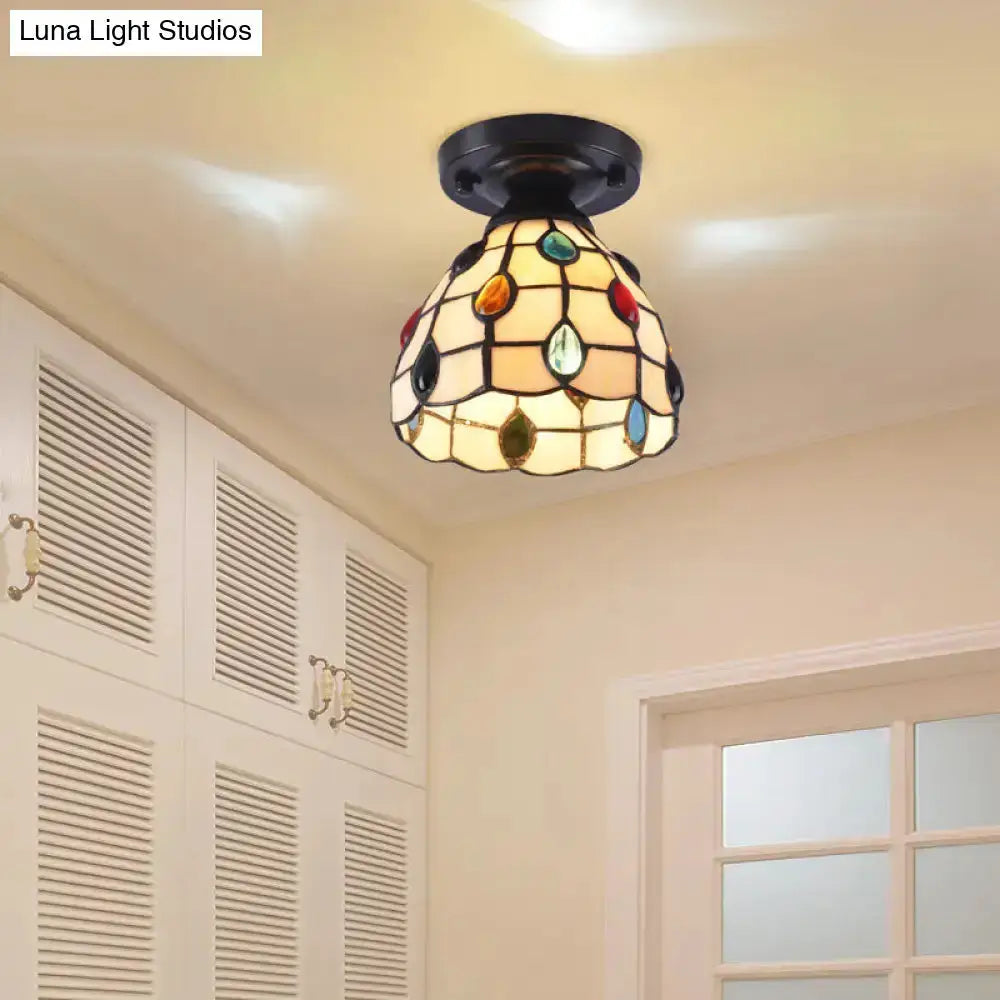 Tiffany Style Handcrafted Glass Ceiling Light by Decorbites with multicolor stained-glass shade on Tampa Home & Garden Store