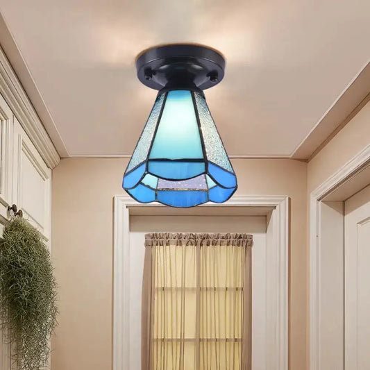Tiffany-style glass ceiling light Decorbites, blue stained panels, 1-light fixture on Tampa Home & Garden Store
