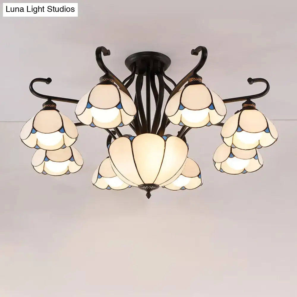 Tiffany turquoise flower semi-flush ceiling light by Decorbites with stained-glass petal shades on Tampa Home & Garden Store
