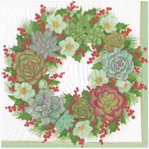 Succulent Wreath Cocktail Napkins green and red succulents The Country Christmas Loft on Tampa Home & Garden Store