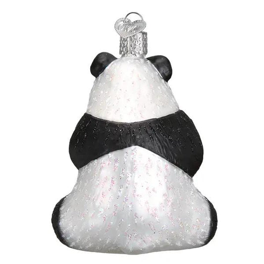 Old World Christmas Panda Ornament, white glitter panda with black scarf, hanging ornament on Tampa Home & Garden Store