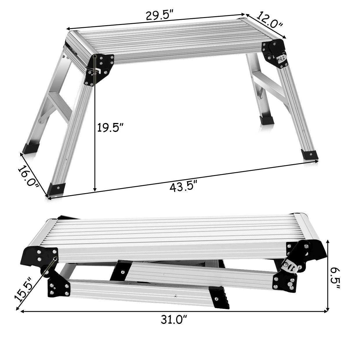 Heavy Duty Aluminum Portable Folding Step Ladder with silver frame and black hinges, 43.5in long on Tampa Home & Garden Store
