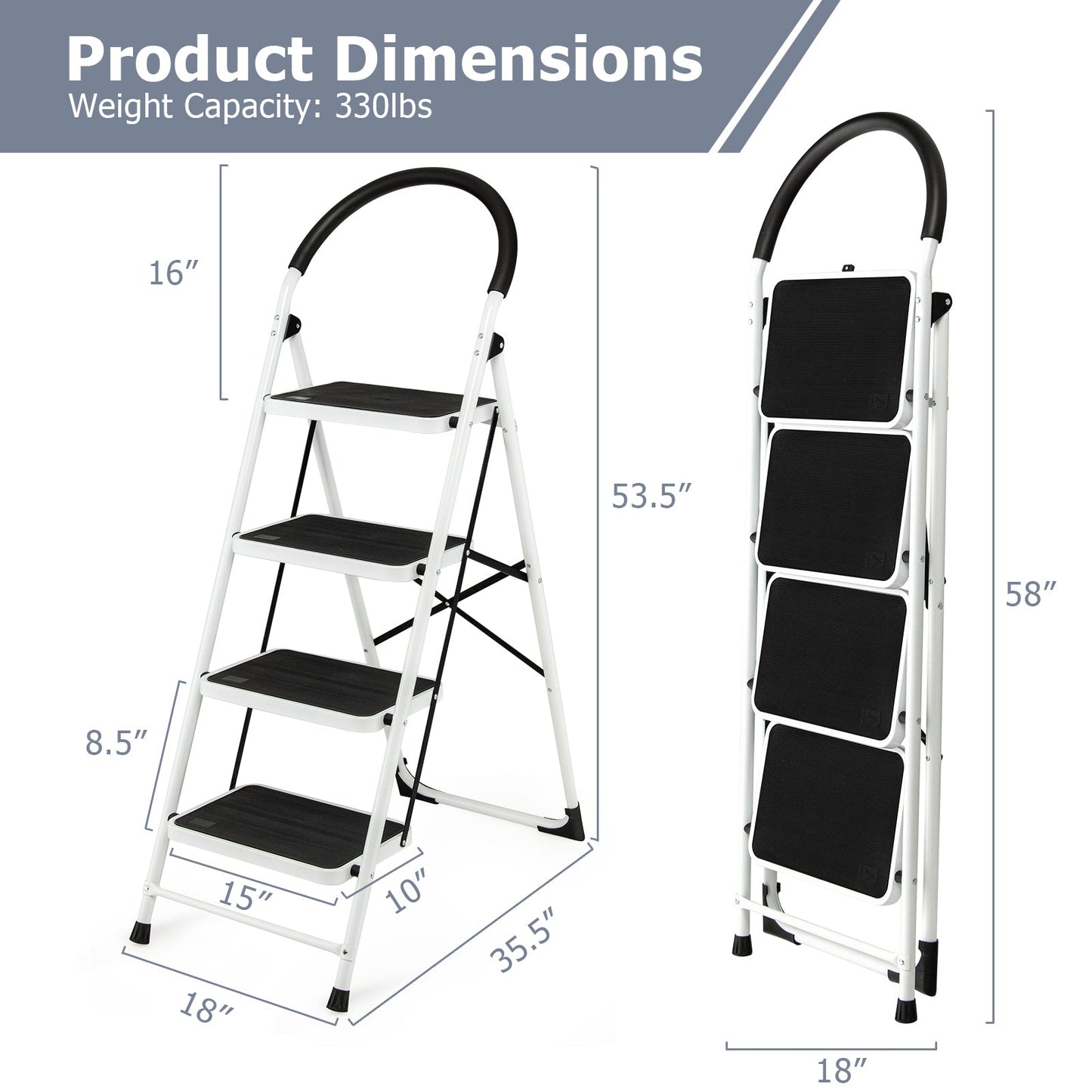 4-Step Folding Ladder with Anti-Slip Pedals, white aluminum frame and black step pads on Tampa Home & Garden Store