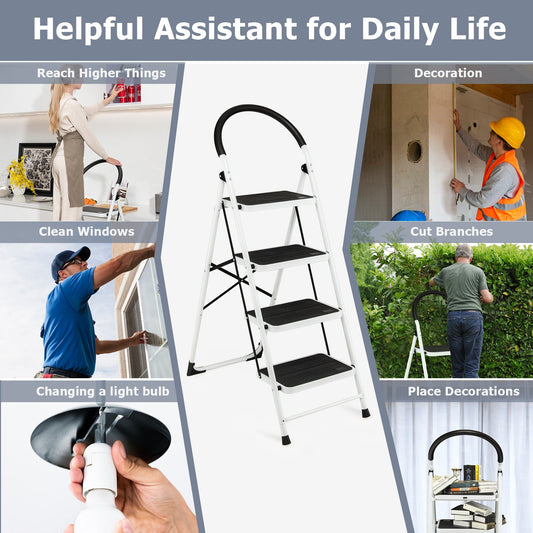4-Step Folding Ladder with Anti-Slip Pedal Platform 330Lbs Capacity - Tampa Home & Garden Store
