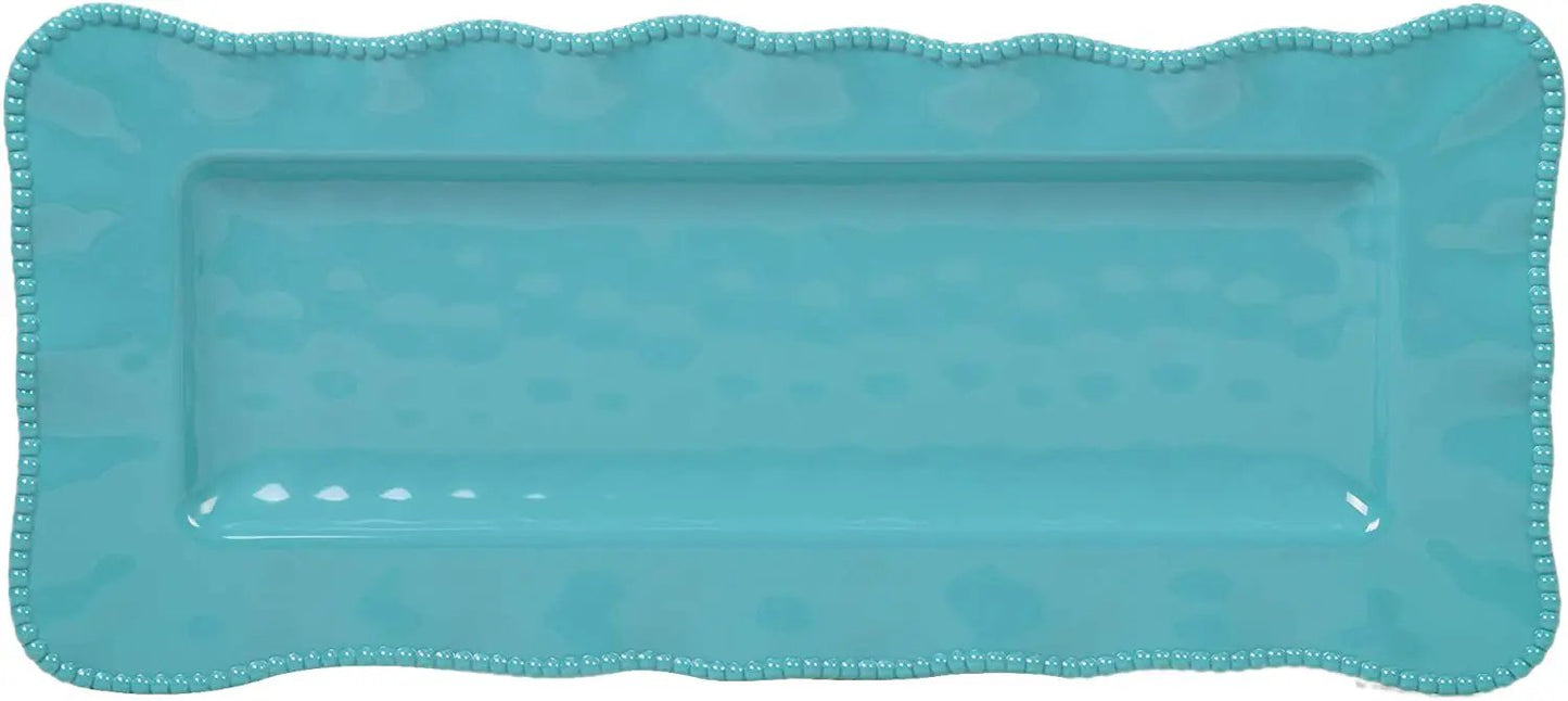 Blue rectangular melamine platter with beaded rim, 19 in on Tampa Home & Garden Store