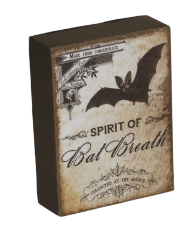 Bewitching Potion Block Halloween decor Spirit of Bat Breath box with bat motif on Tampa Home & Garden Store