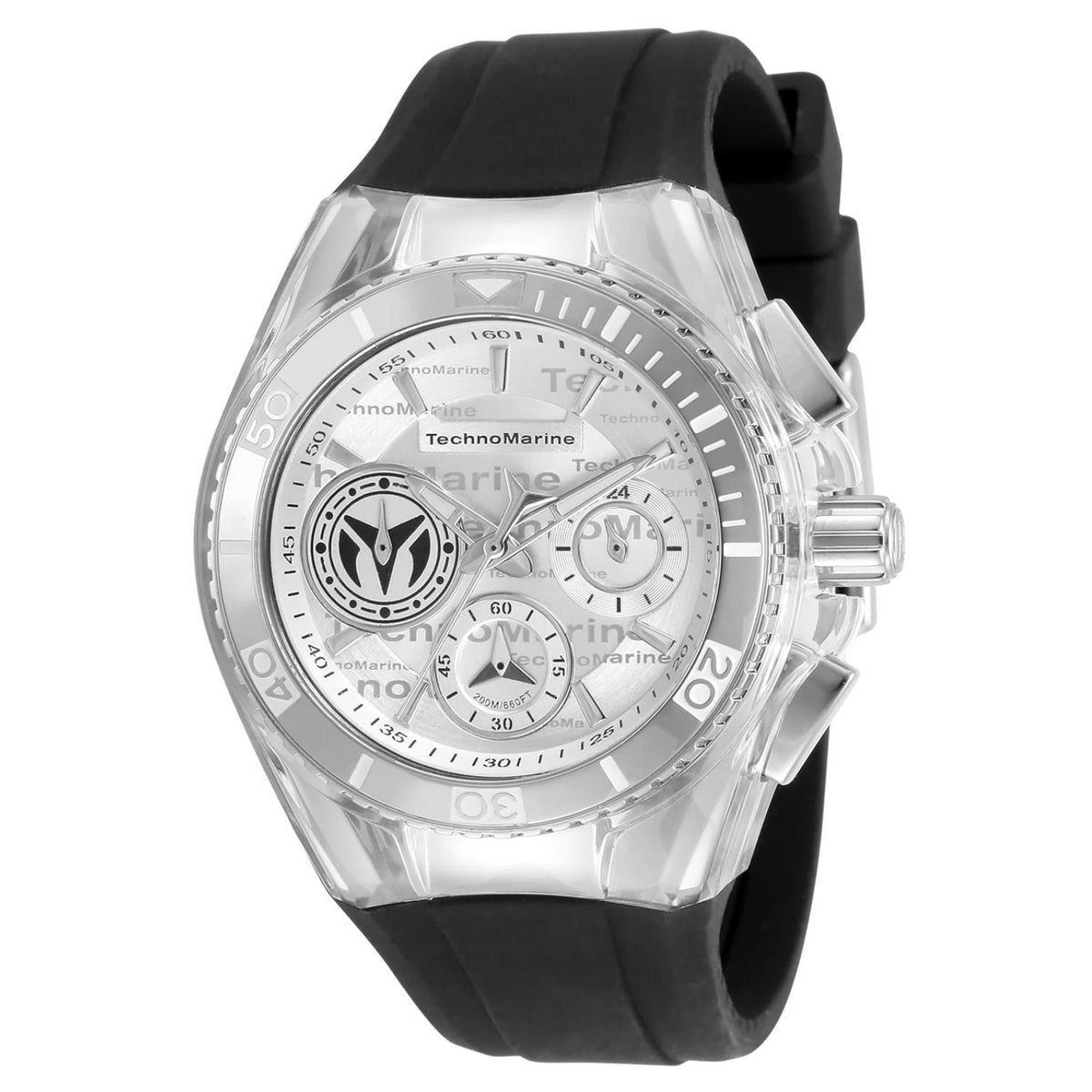 TechnoMarine Women's Cruise watch with transparent case, silver dial, black silicone strap on Tampa Home & Garden Store