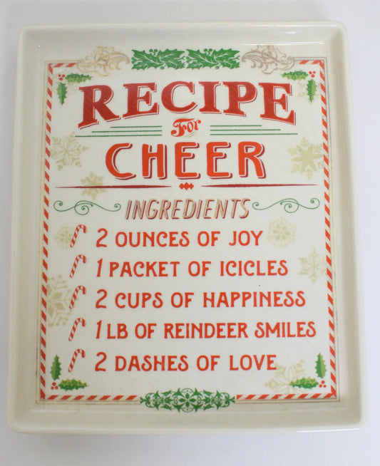 Stoneware recipe plate cream with red green typography by The Country Christmas Loft serveware on Tampa Home & Garden Store