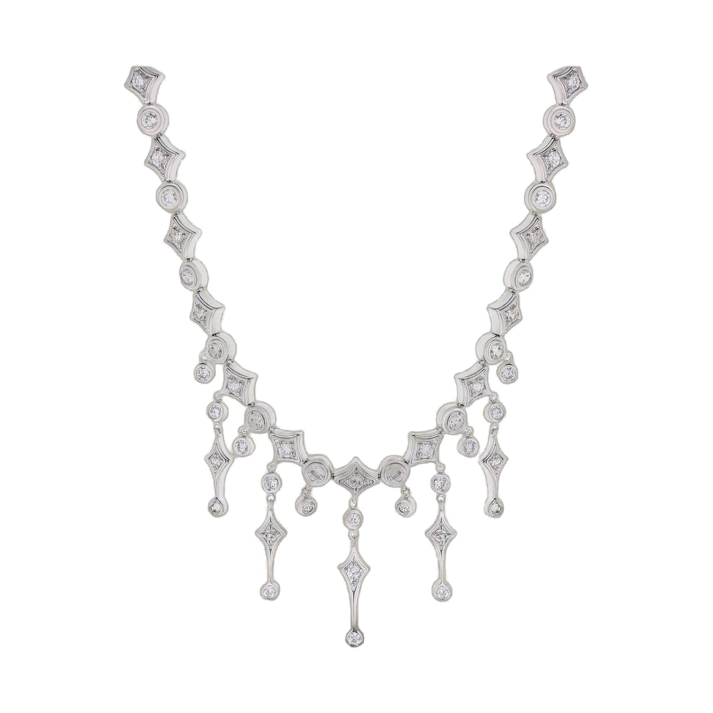 Bridal Floral Necklace by Lauren G Adams, silver-tone with crystal square motifs on Tampa Home & Garden Store