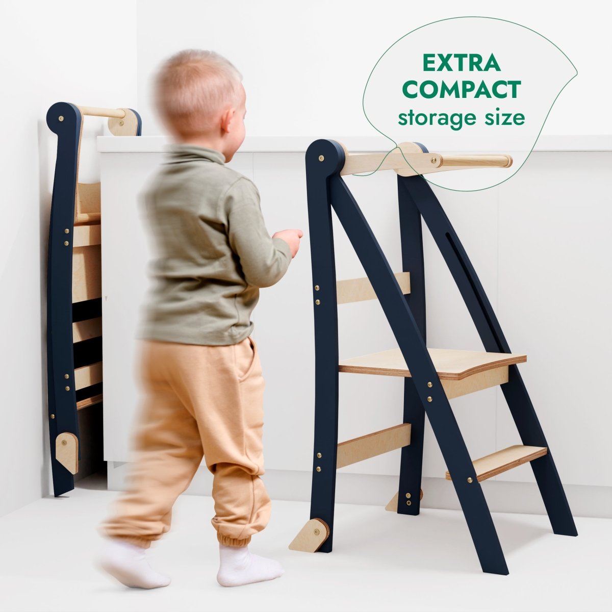 Toddler Tower Goodevas Graphite with natural wood steps, compact storage on Tampa Home & Garden Store