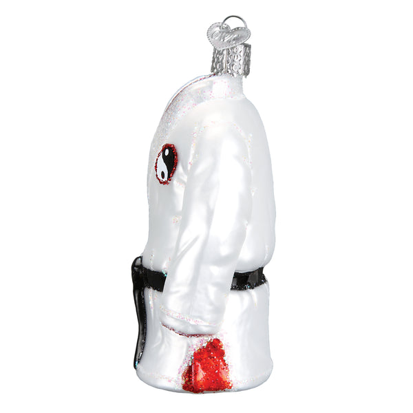 Martial Arts Glass Ornament white karate gi with black belt The Country Christmas Loft on Tampa Home & Garden Store