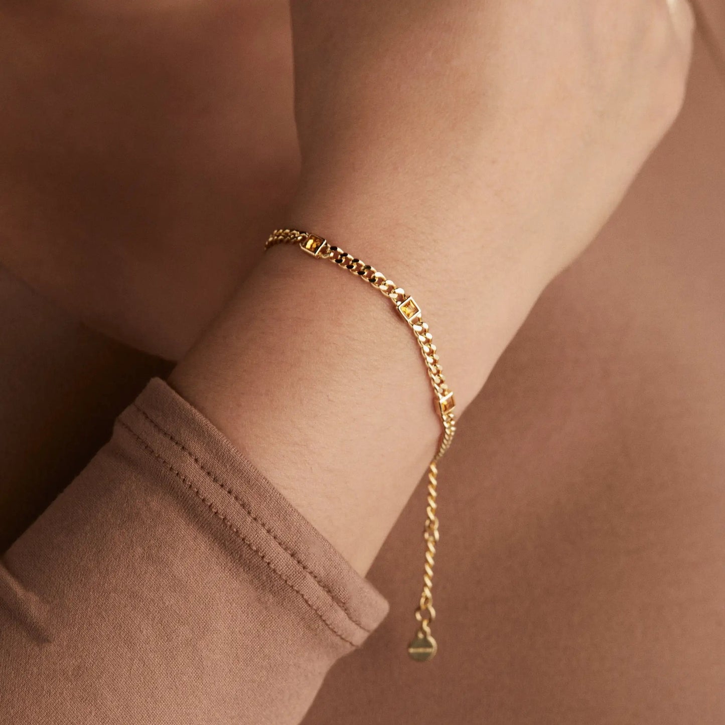 November Birthstone Topaz Curb Chain Bracelet