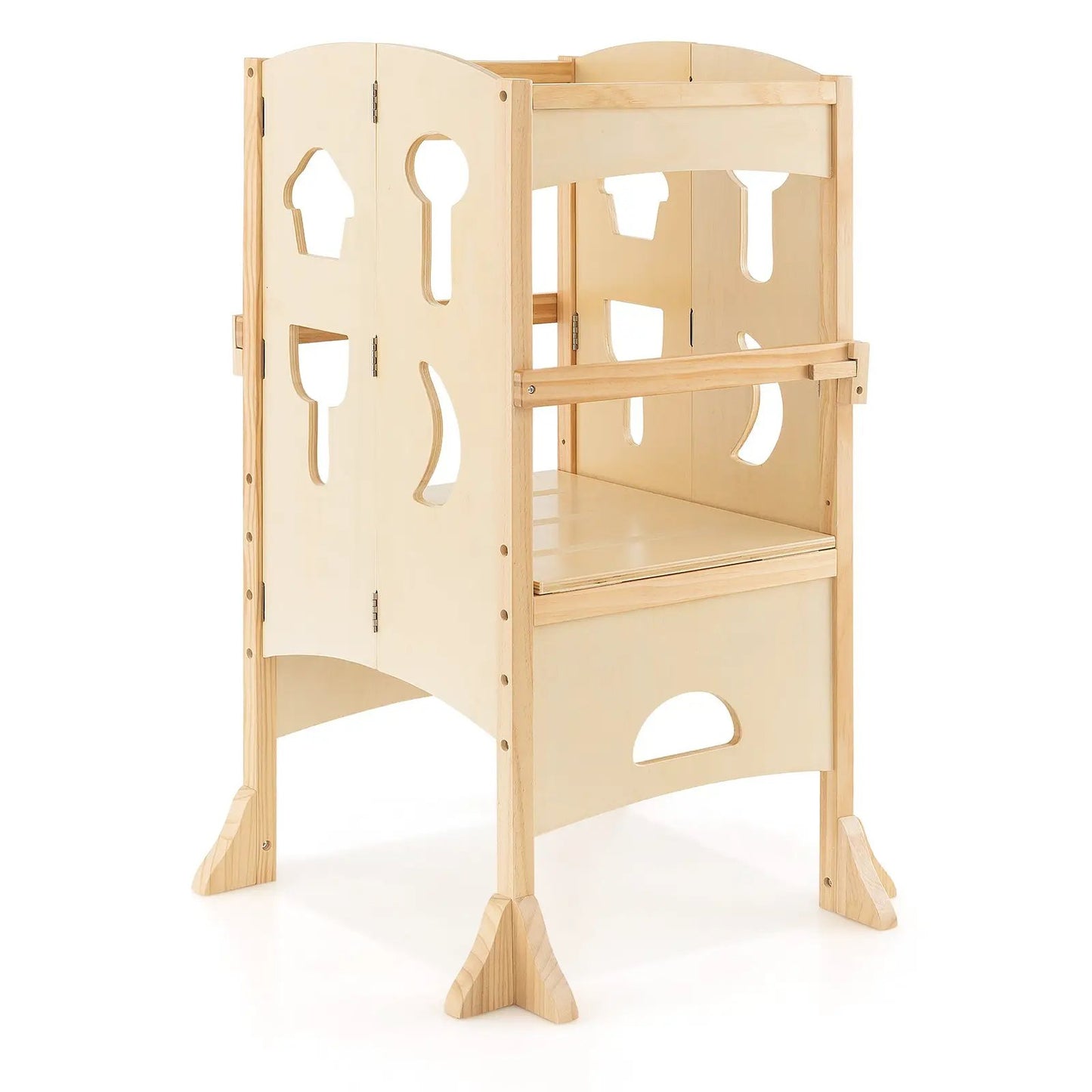 Folding Wooden Step Stool with Lockable Rail, natural wood finish on Tampa Home & Garden Store