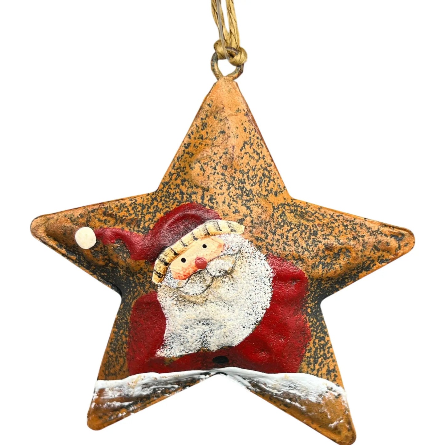 Rustic Santa Star Ornament metal Christmas decor with weathered copper finish Hat Left on Tampa Home & Garden Store