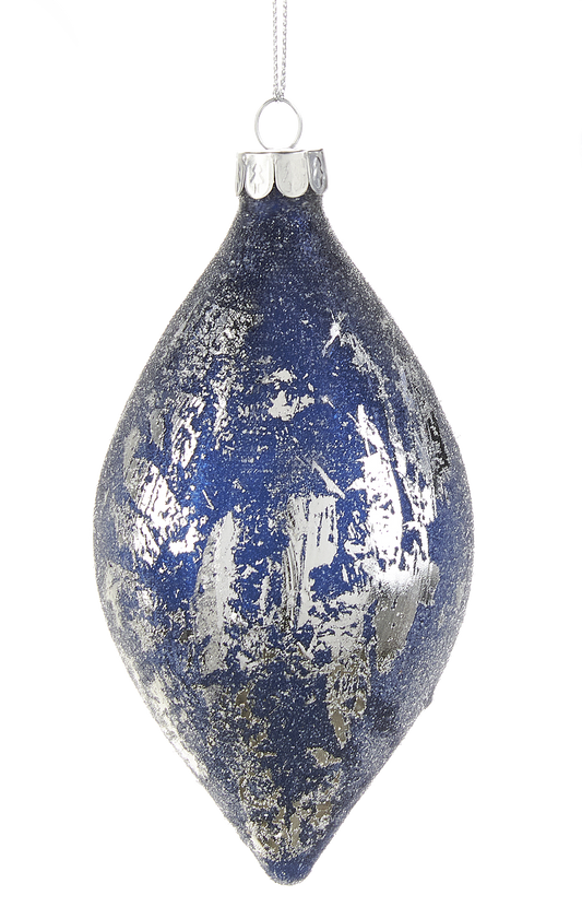 Silver and Blue Iced Glass Ornament - - Tampa Home & Garden Store