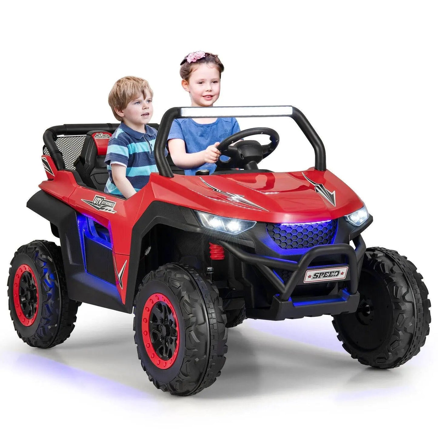 12V Kids Ride On UTV red dual-seat with LED lights and rugged tires DirectDeals on Tampa Home & Garden Store
