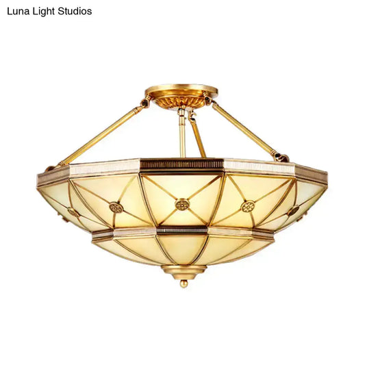 23.5"/32" W 6/9-Light Semi Flush Mount Umbrella Frosted Glass Light, Traditional Brass Style - Tampa Home & Garden Store