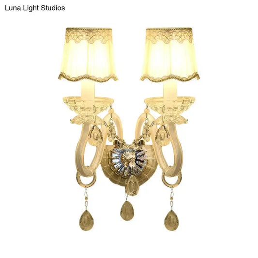 Decorbites 2-light candle wall lamp with crystal accents and shades in gold-tone finish on Tampa Home & Garden Store