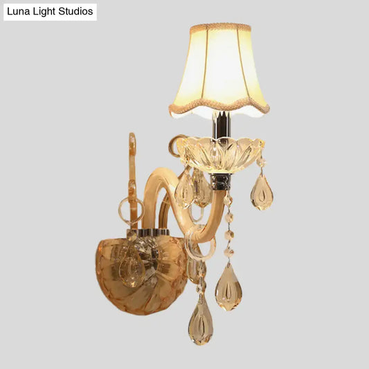 Traditional Amber Glass Candle Wall Sconce with Scalloped Fabric Shade - Bedroom Lighting - Tampa Home & Garden Store