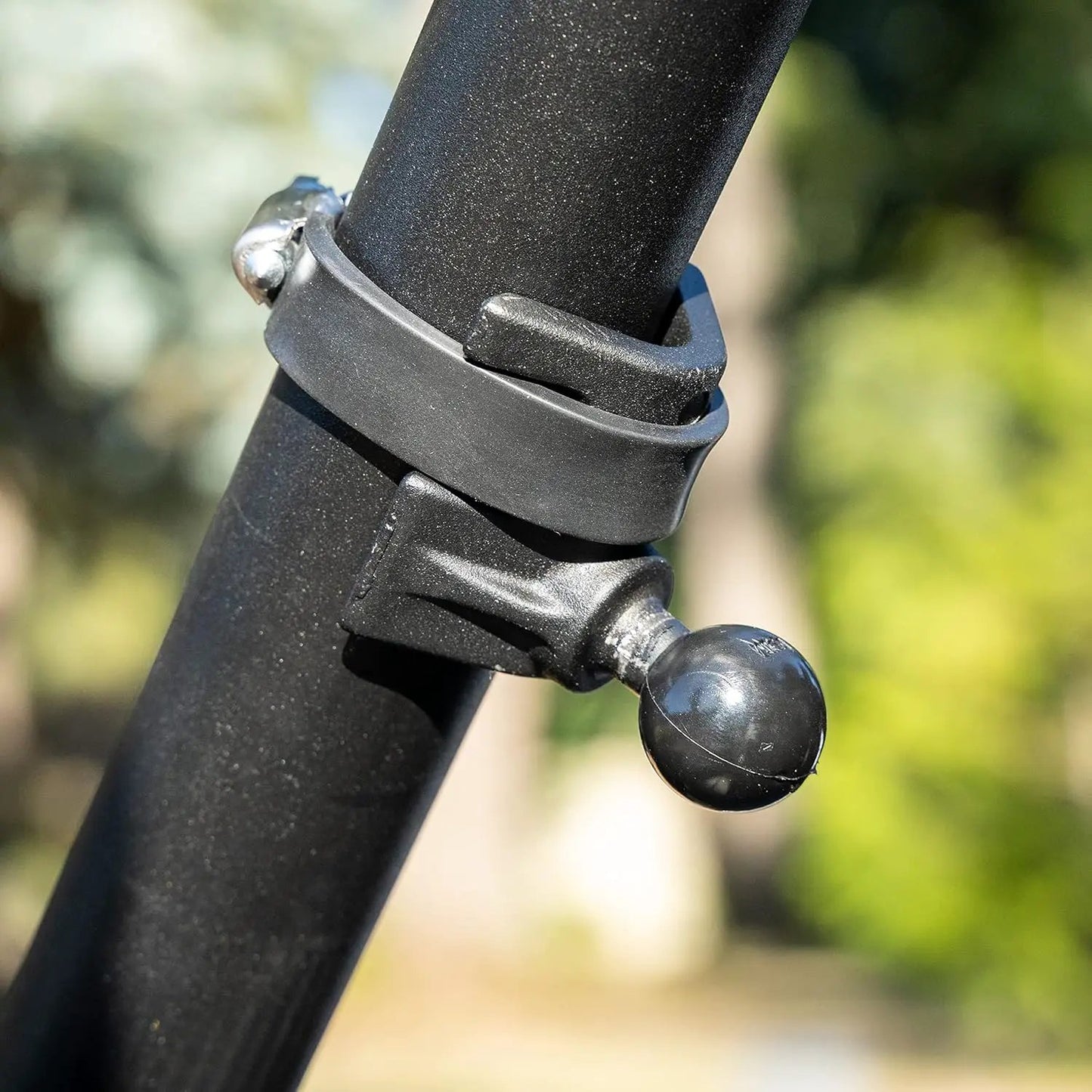 TrailVue roll cage mounting kit clamps around a black roll bar with a swivel ball joint on Tampa Home & Garden Store