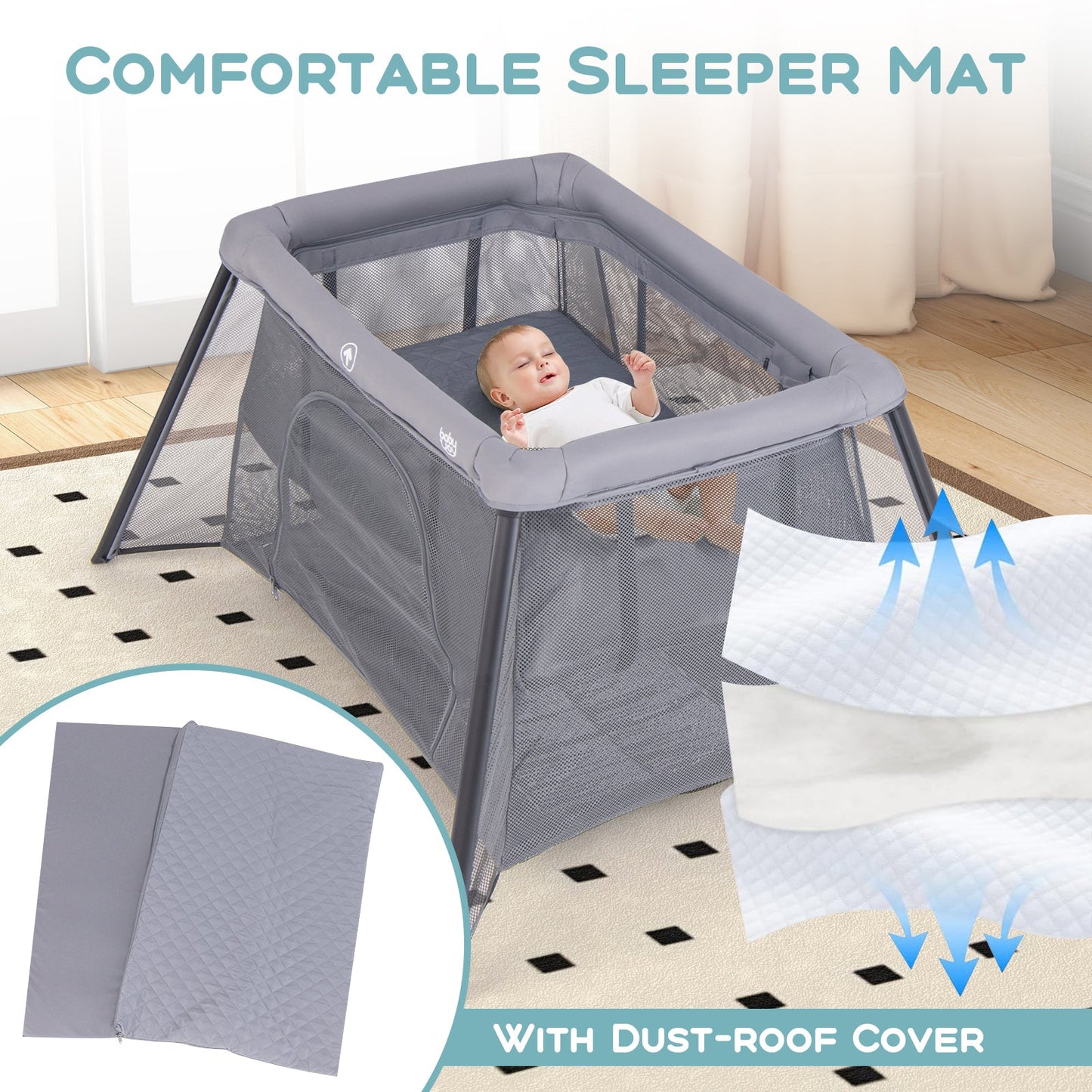 2-in-1 portable baby playpen with enclosure in dark gray mesh sides on Tampa Home & Garden Store