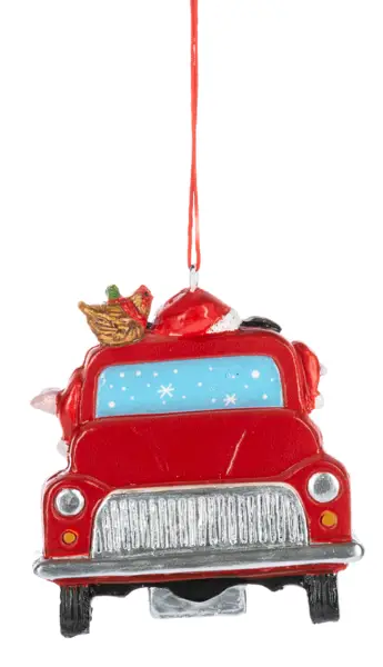Farm Friends Pickup Truck ornament red truck with blue window, The Country Christmas Loft on Tampa Home & Garden Store
