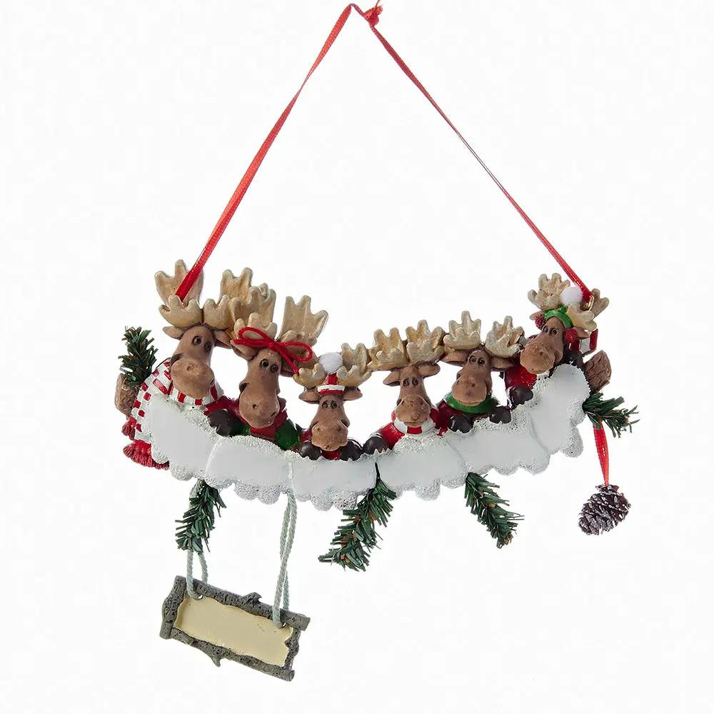Moose Ornament for Personalization, Family of 6, moose heads on snowy base Country Christmas Loft on Tampa Home & Garden Store